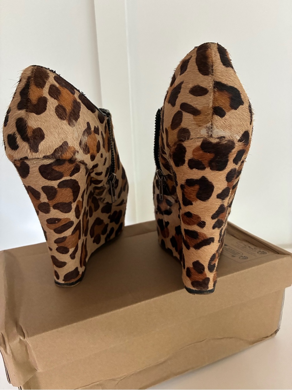 Steve Madden Leopard Print Peep-Toe Wedge Booties - NO BOX - Picture 3 of 7